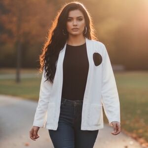Freecity White Blazer with Sporty Design and Colorful Accents Size Small